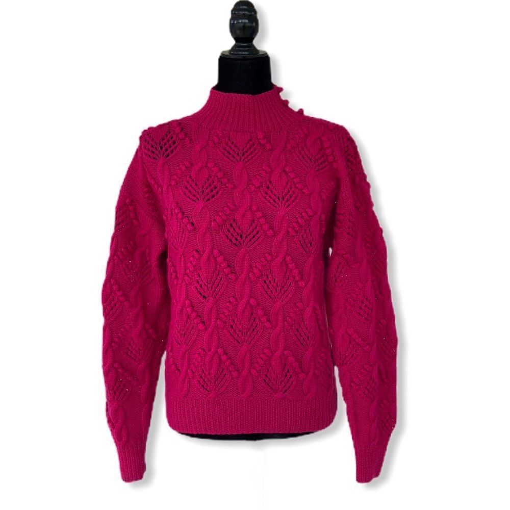 80’s Vintage Hot Pink Pom Pom Long Sleeve Sweater